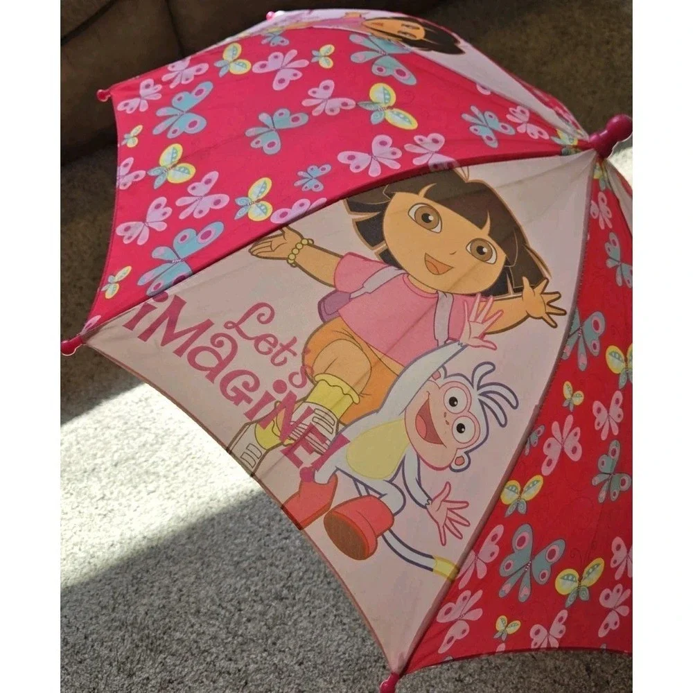 2016 Dora Explorer Kids Umbrella 3D Handle Boots Nickelodeon Pink Rare Cute